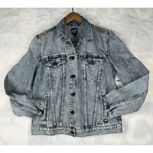 Gap Denim Jacket Women's Medium Blue Button Up Long Sleeve Stretch Casual Retro